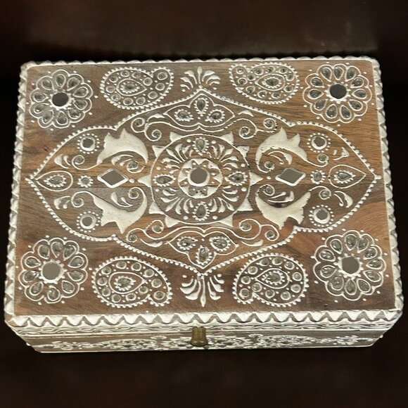 NWT Vintage Large Wooden Hand Carved Ornate Indian Keepsake Box - Picture 5 of 12